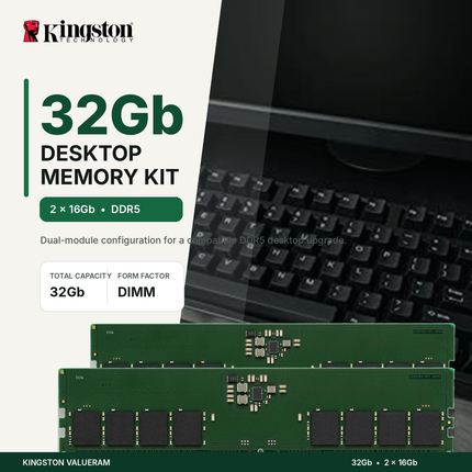 Kingston ValueRAM 32GB DDR5 RAM 4800MHz CL40 UDIMM Desktop Memory Module