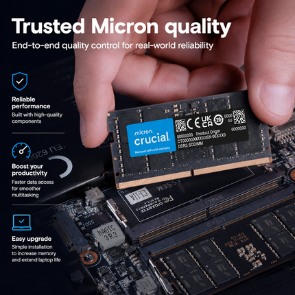Crucial 32GB 1 x 32GB DDR5 4800MHz CL40 SO-DIMM Notebook Computer Memory