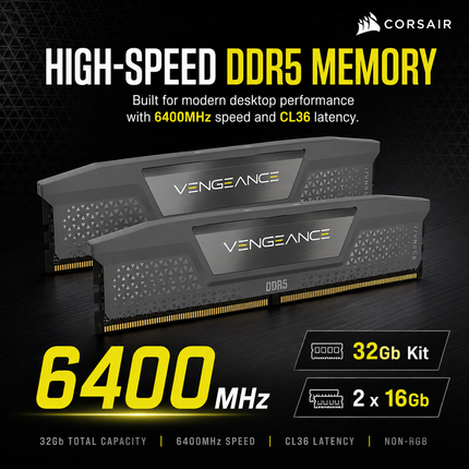 Corsair Vengeance 32GB DDR5 RAM 6400MHz CL36 UDIMM Desktop Memory Module