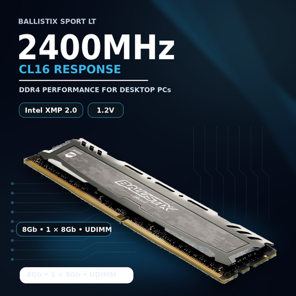Crucial Ballistix Sport LT 8GB DDR4 2400MHz CL16 Desktop Computer Memory