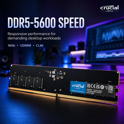 Crucial 16GB 1 x 16GB DDR5 5600MHz CL46 Desktop Computer Memory Module