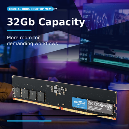 Crucial 32GB 1 x 32GB DDR5 4800MHz CL40 Desktop Computer Memory Module