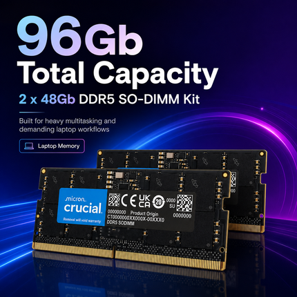 Crucial 96GB 2 x 48GB DDR5 5600MHz CL46 SO-DIMM Notebook Computer Memory
