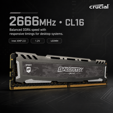Crucial Ballistix Sport LT 16GB DDR4 RAM 2666MHz CL16 UDIMM Desktop RAM