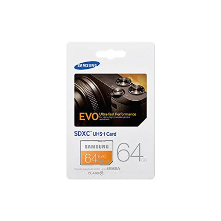 Samsung EVO 64GB SDXC UHS-I U1 Class 10 Up to 48MB/s Read SD Memory Card