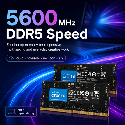 Crucial 96GB 2 x 48GB DDR5 5600MHz CL46 SO-DIMM Notebook Computer Memory