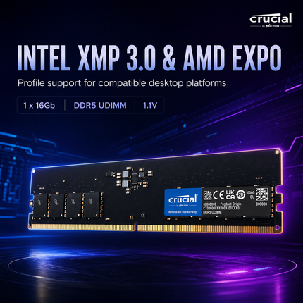 Crucial 16GB 1 x 16GB DDR5 5600MHz CL46 Desktop Computer Memory Module