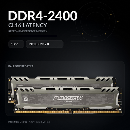 Crucial Ballistix Sport LT 8GB DDR4 2400MHz CL16 Desktop Computer Memory