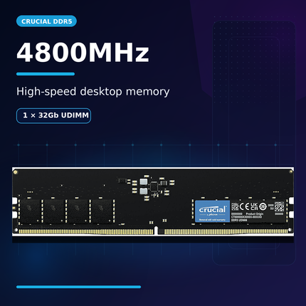 Crucial 32GB 1 x 32GB DDR5 4800MHz CL40 Desktop Computer Memory Module