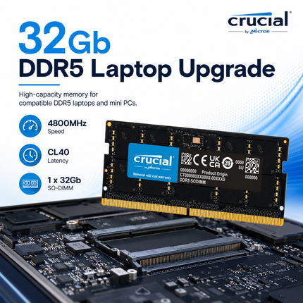 Crucial 32GB 1 x 32GB DDR5 4800MHz CL40 SO-DIMM Notebook Computer Memory
