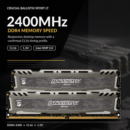 Crucial Ballistix Sport LT 16GB 2 x 8GB DDR4 2400MHz CL16 Desktop PC RAM