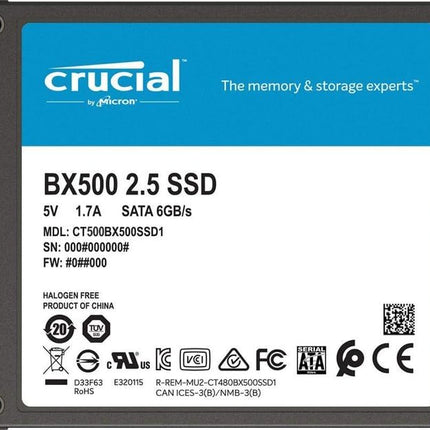 Crucial BX500 SATA 2.5-inch SSD Drive 500GB Read Speed Up to 550 MB/s