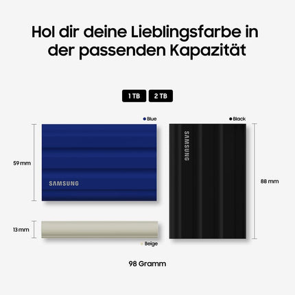 Samsung T7 Shield Portable SSD 2TB USB-C External Solid State Drive Blue
