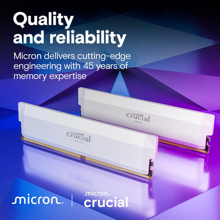 Crucial Pro DDR5 RAM 32GB Kit (2x16GB) 6400MHz CL38, Overclocking Gaming, Intel XMP 3.0 / AMD EXPO, Computer Memory (PC), White - CP2K16G64C38U5W
