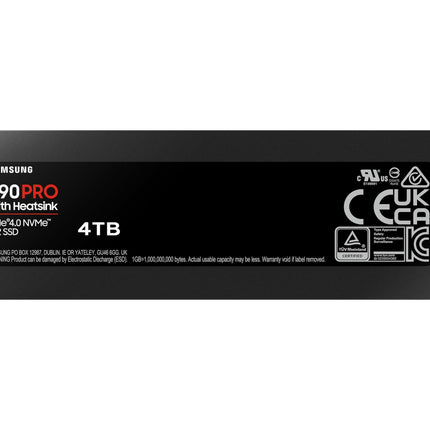 Samsung 990 PRO Heatsink NVMe M.2 SSD with heat sink, 4 TB, PCIe 4.0, 7,450 MB/s read, 6,900 MB/s write, Internal SSD with RGB for PC/console gaming and video editing, MZ-V9P4T0CW