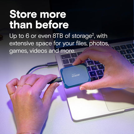 Crucial X10 Portable SSD 2TB USB-C External Solid State Drive 2100MB/s Blue