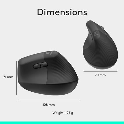 Logitech Lift Wireless Vertical Ergonomic Computer Mouse 4000 DPI Graphite