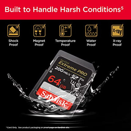 SanDisk Extreme PRO 64GB SDXC UHS-I U3 V30 Up to 200MB/s Read Memory Card