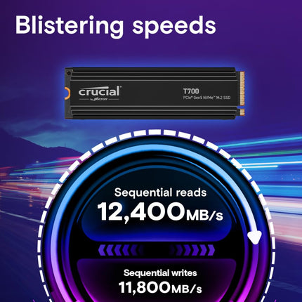 Crucial T700 4TB M.2 2280 NVMe SSD, PCIe 5.0 x4, Internal SSD with Heatsink