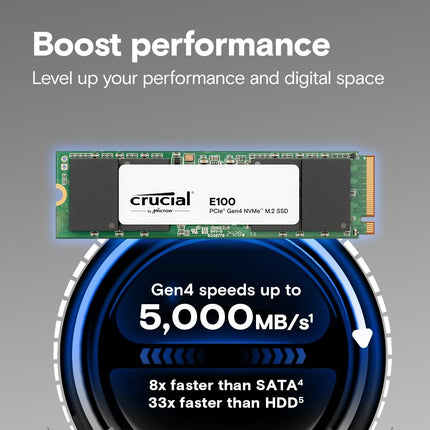 Crucial E100 2TB M.2 2280 NVMe Internal SSD PCIe 4.0 x4 Up to 5,000 MB/s