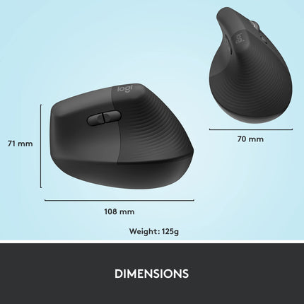 Logitech Lift Wireless Vertical Ergonomic Computer Mouse 4000 DPI Graphite