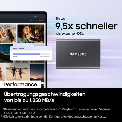 Samsung Portable SSD T7 1TB USB-C External Solid State Drive Titanium Grey