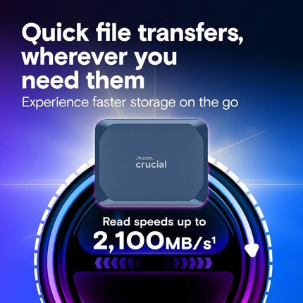 Crucial X10 Portable SSD 2TB USB-C External Solid State Drive 2100MB/s Blue