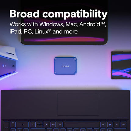 Crucial X10 Portable SSD 2TB USB-C External Solid State Drive 2100MB/s Blue