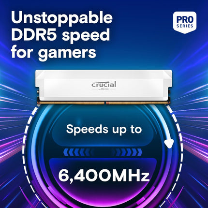 Crucial Pro DDR5 RAM 32GB Kit (2x16GB) 6400MHz CL38, Overclocking Gaming, Intel XMP 3.0 / AMD EXPO, Computer Memory (PC), White - CP2K16G64C38U5W