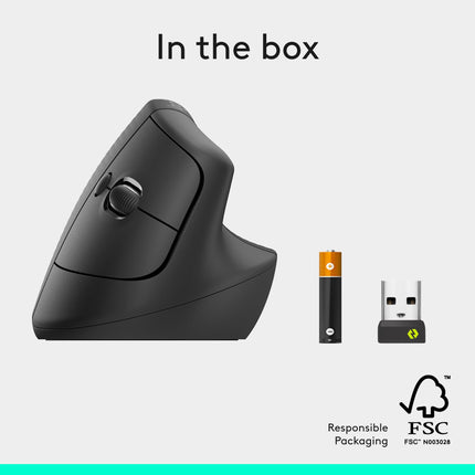 Logitech Lift Wireless Vertical Ergonomic Computer Mouse 4000 DPI Graphite