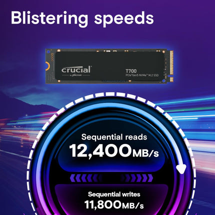 Crucial T700 2TB M.2 2280 NVMe SSD PCIe 5.0 x4, Up to 12400 MB/s Drive