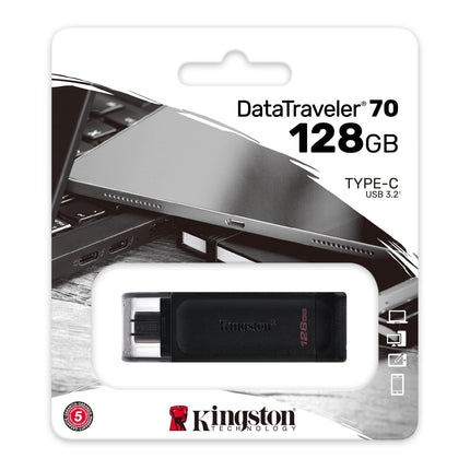 Kingston DataTraveler 70 128GB USB-C USB 3.2 Gen 1 USB Flash Drive Black