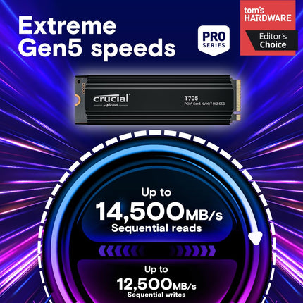Crucial T705 2TB M.2 2280 NVMe SSD, PCIe 5.0 x4, Internal SSD with Heatsink