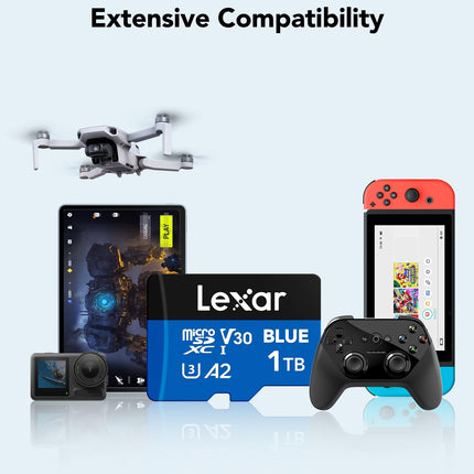 Lexar BLUE 1TB microSDXC UHS-I Class 10 U3 V30 A2 40MB/s Write Memory Card