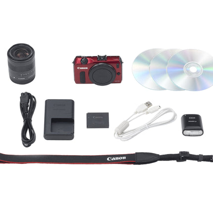 Canon EOS M 18MP APS-C Mirrorless Camera EF-M 18-55mm IS STM Kit Red 90EX