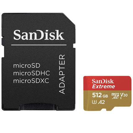 SanDisk Extreme 512GB microSDXC UHS-I U3 V30 A2 90MB/s Write Memory Card