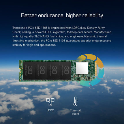 Transcend MTE110S 256GB M.2 2280 NVMe SSD, PCIe 3.0 x4, Internal SSD Drive