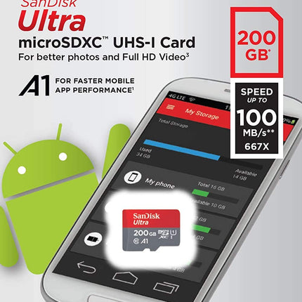 SanDisk Ultra 200GB microSDXC UHS-I U1 A1 Up to 100MB/s Read Memory Card