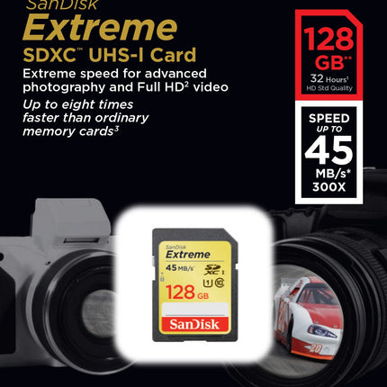 SanDisk Extreme 128GB SDXC UHS-I Class 10 Up to 45MB/s Read Memory Card