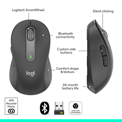 Logitech Signature M650 L Wireless Computer Mouse 4000 DPI Large Graphite