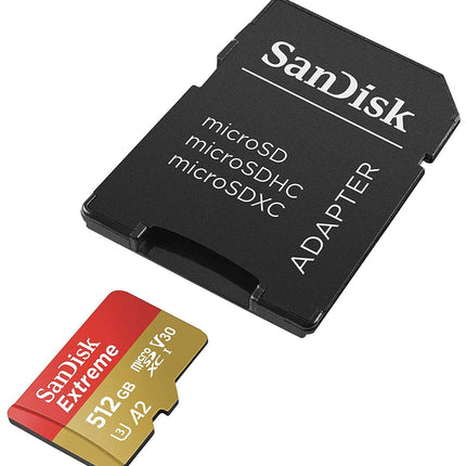 SanDisk Extreme 512GB microSDXC UHS-I U3 V30 A2 90MB/s Write Memory Card