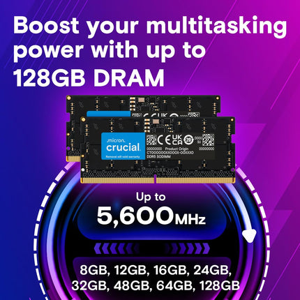 Crucial 64GB 1 x 64GB DDR5 5600MHz CL46 SO-DIMM Laptop RAM Memory Module
