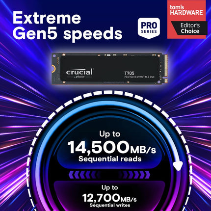 Crucial T705 2TB M.2 2280 NVMe SSD PCIe 5.0 x4, Up to 14500 MB/s Drive