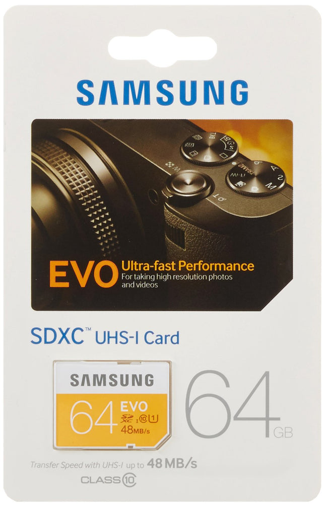 Samsung EVO 64GB SDXC UHS-I U1 Class 10 Up to 48MB/s Read SD Memory Card