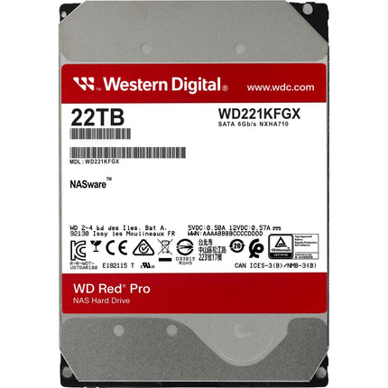 WD Red Pro 22TB 3.5-inch SATA NAS Hard Drive, 7200 RPM, 512MB Cache, CMR