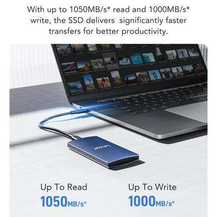 Lexar ES3 Portable SSD 1TB USB-C External Solid State Drive Up to 1050MB/s