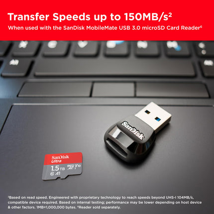 SanDisk Ultra 1.5TB microSDXC UHS-I A1 Memory Card with SD Adapter 150MB/s