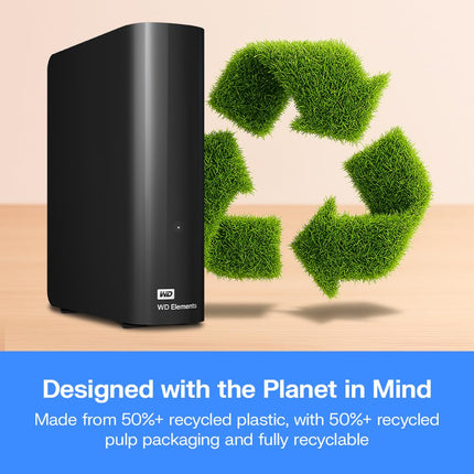 WD Elements 16TB Desktop External HDD USB 3.2 Gen 1 Plug-and-Play Storage
