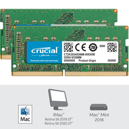 Crucial 64GB 2 x 32GB DDR4 2666MHz CL19 SO-DIMM Laptop RAM Memory Module