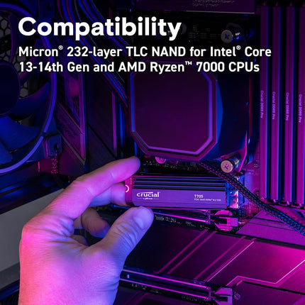 Crucial T705 1TB M.2 2280 NVMe SSD, PCIe 5.0 x4, Internal SSD with Heatsink